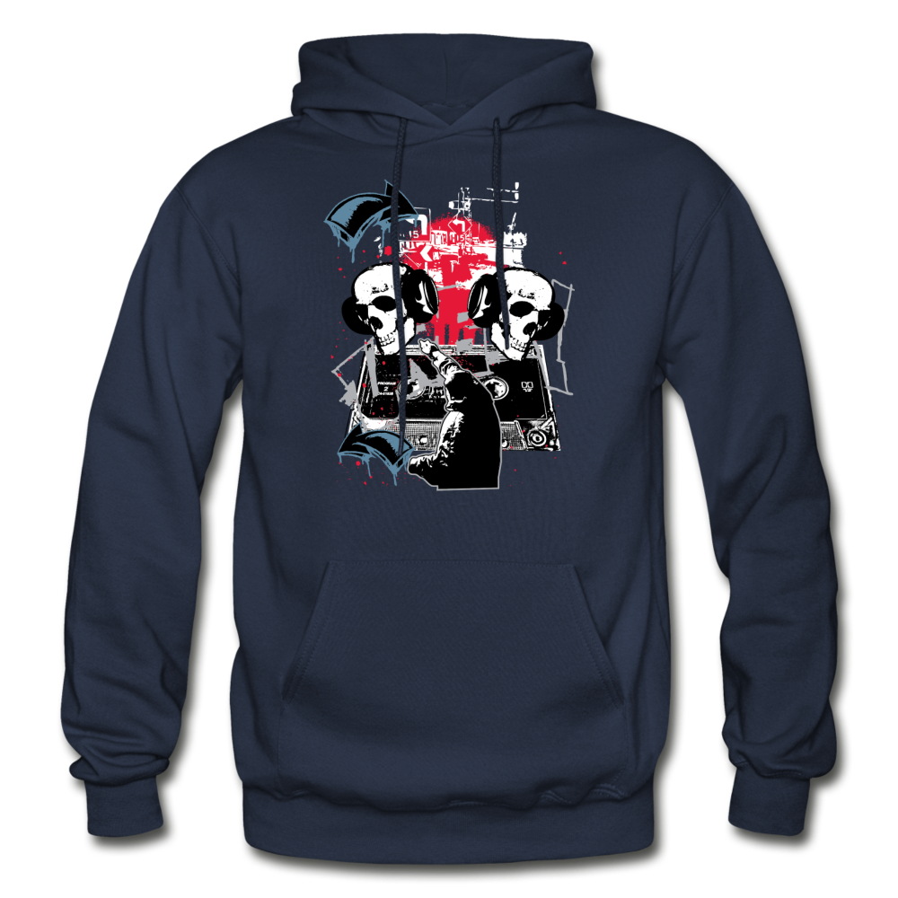 Abstract Skulls Headphones Hoodie - navy