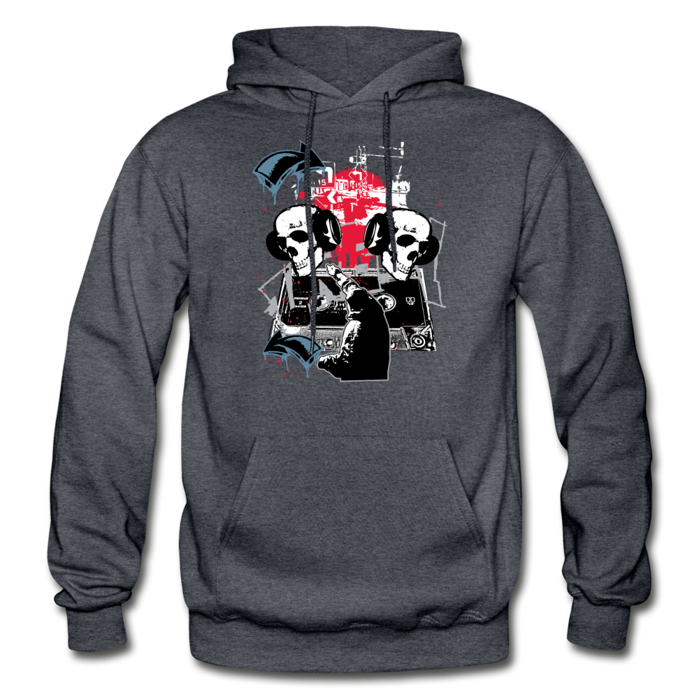 Abstract Skulls Headphones Hoodie - charcoal gray