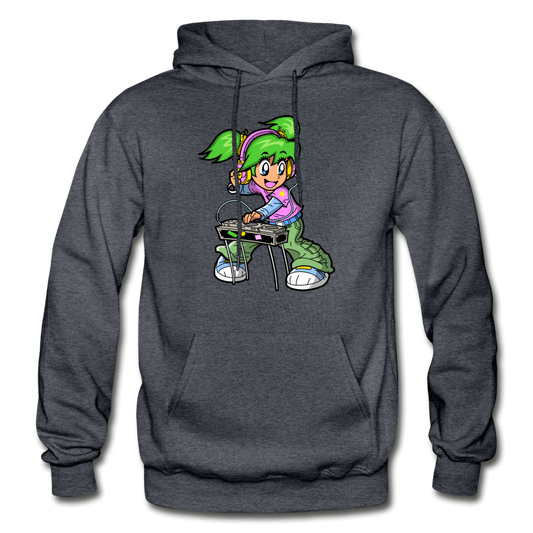 DJ Girl Cartoon Hoodie - charcoal gray