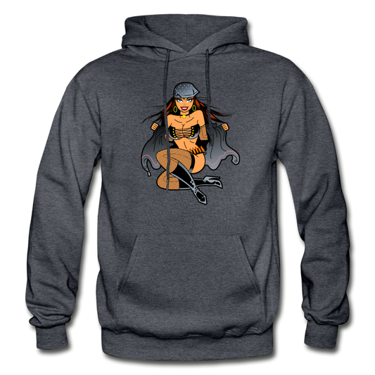 Hot Girl Cartoon Hoodie - charcoal gray