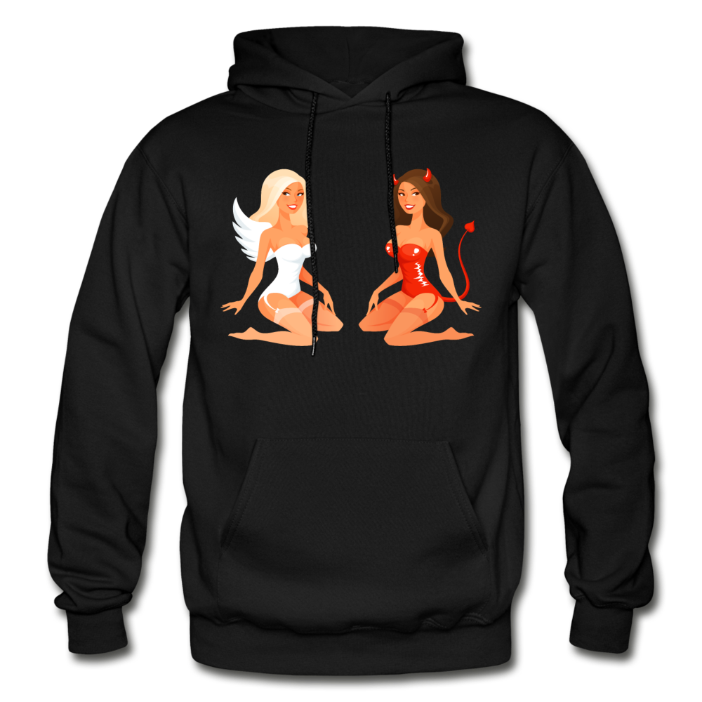 Angel & Devil Girls Cartoon Hoodie - black