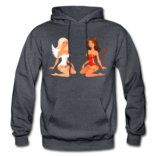 Angel & Devil Girls Cartoon Hoodie - charcoal gray