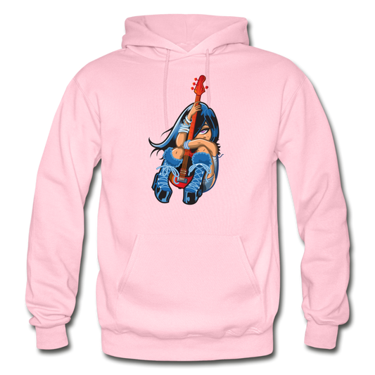 Guitar Girl Cartoon Hoodie - light pink