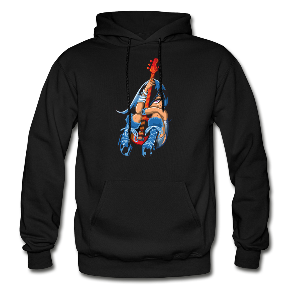 Guitar Girl Cartoon Hoodie - black