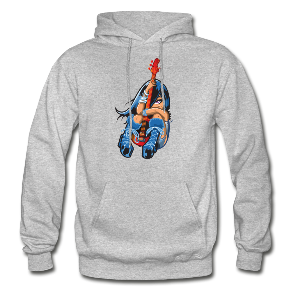 Guitar Girl Cartoon Hoodie - heather gray
