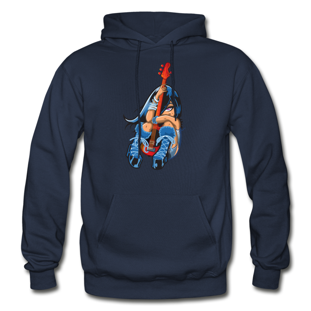 Guitar Girl Cartoon Hoodie - navy