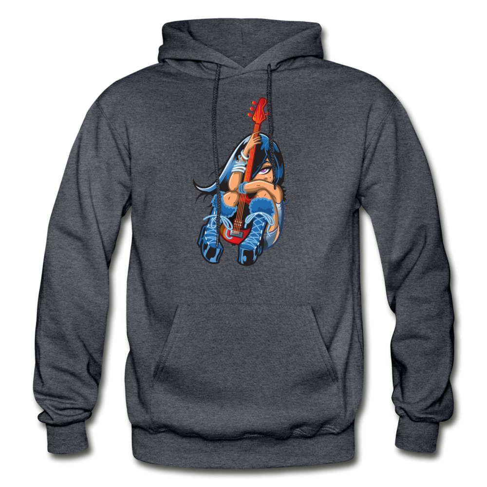 Guitar Girl Cartoon Hoodie - charcoal gray