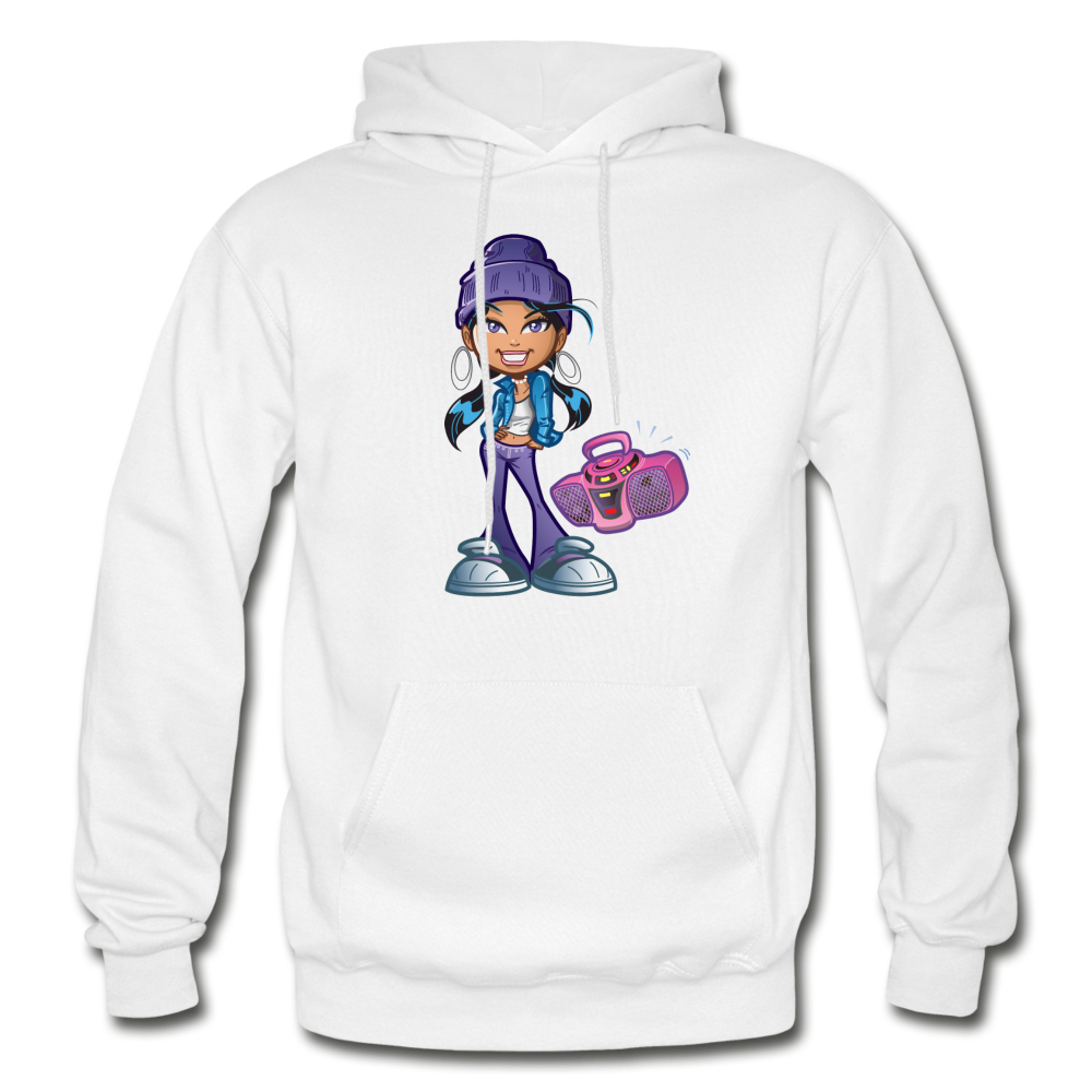 Boombox Girl Cartoon Hoodie - white