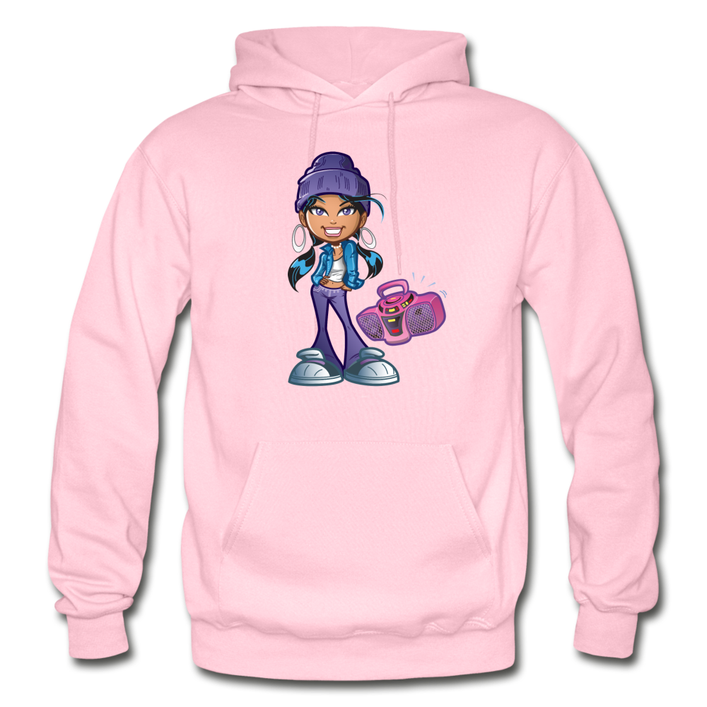 Boombox Girl Cartoon Hoodie - light pink