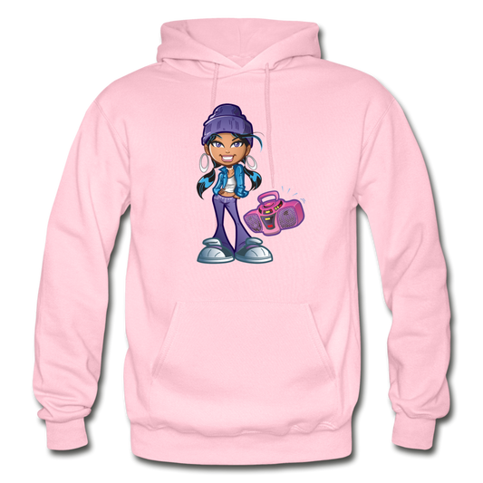 Boombox Girl Cartoon Hoodie - light pink