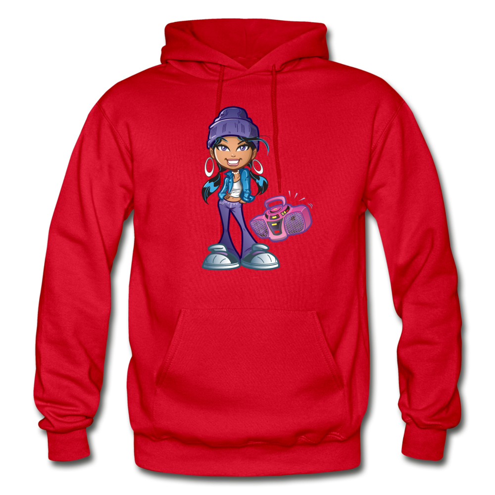 Boombox Girl Cartoon Hoodie - red