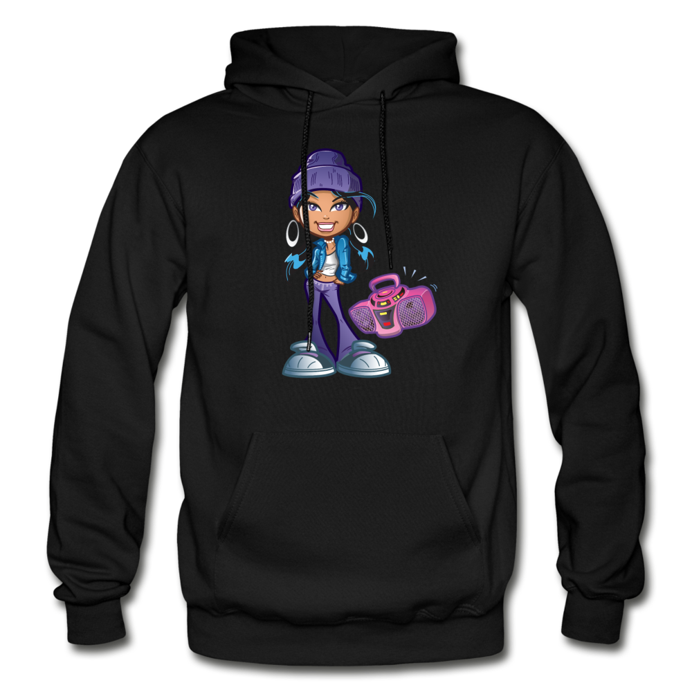 Boombox Girl Cartoon Hoodie - black