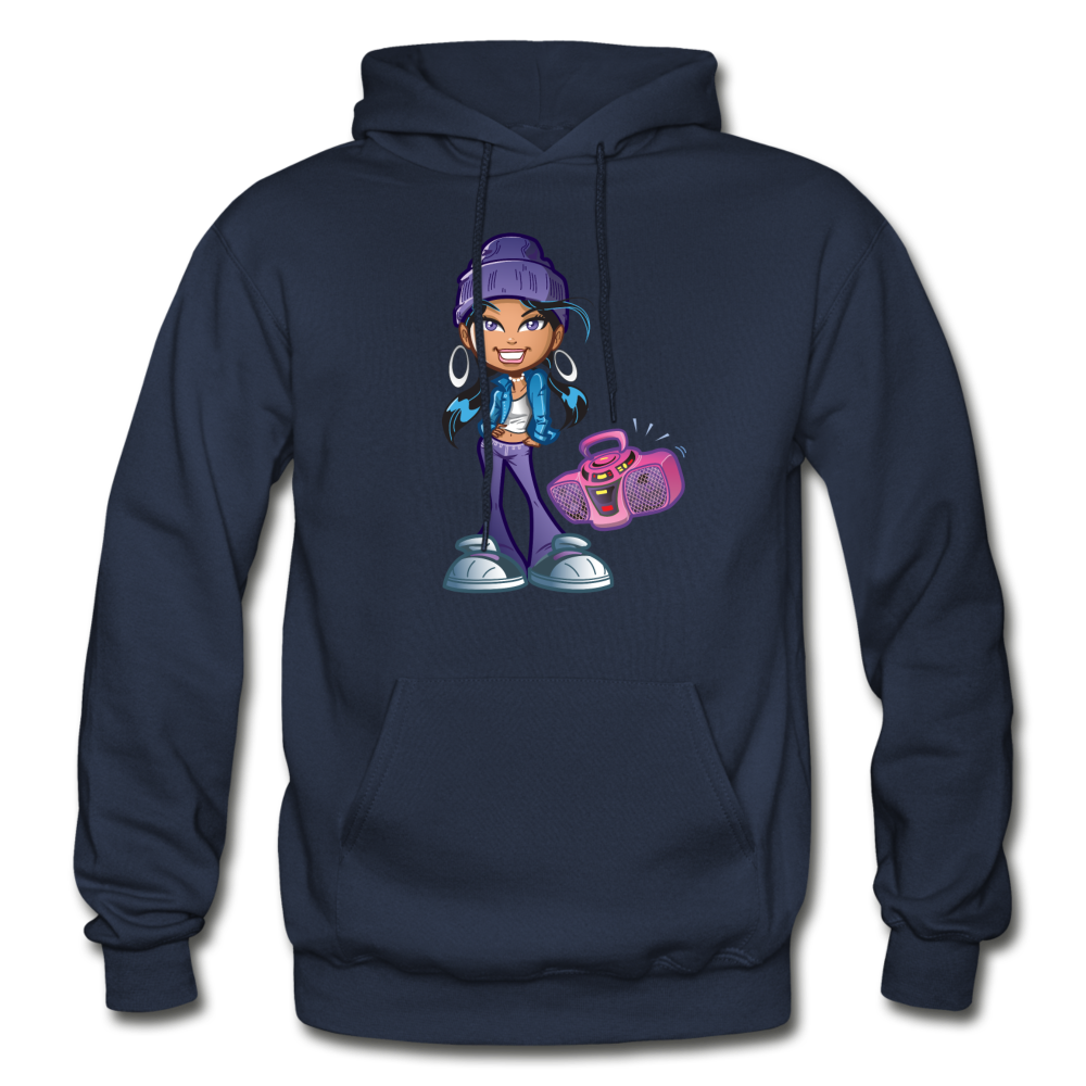 Boombox Girl Cartoon Hoodie - navy