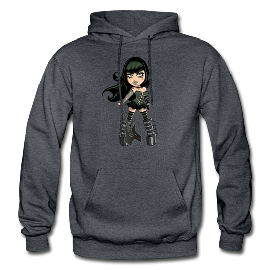 Guitar Girl Cartoon Hoodie - charcoal gray
