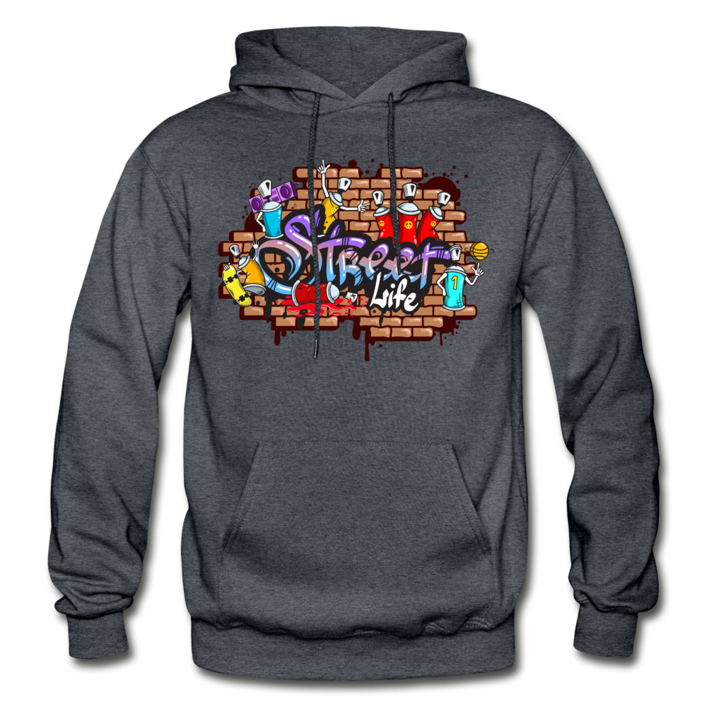 Street Life Graffiti Hoodie - charcoal gray