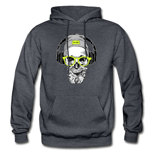 Bearded Man Headphones Hoodie - charcoal gray