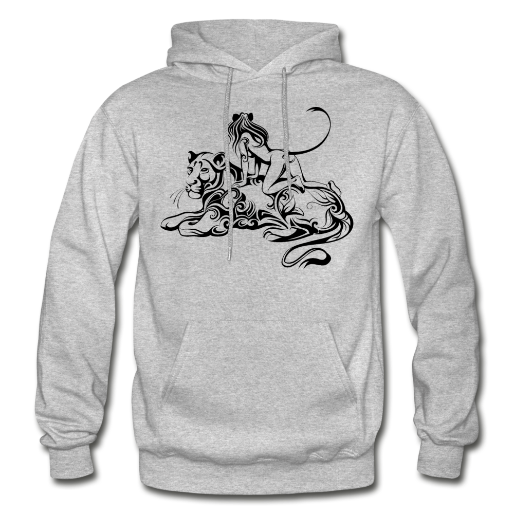 Tribal Maori Jungle Cat Woman Hoodie - heather gray