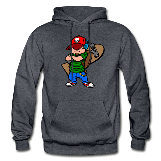 Skater Boy Cartoon Hoodie - charcoal gray