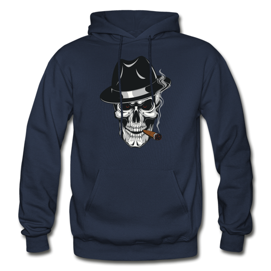 Smoking Skull Fedora Hoodie - navy