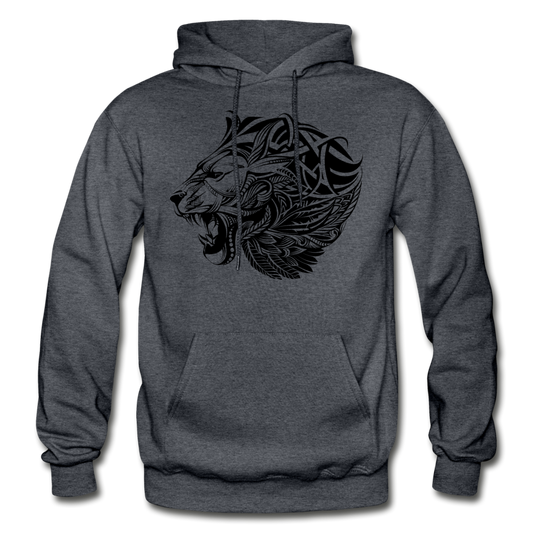 Tribal Maori Lion Hoodie - charcoal gray