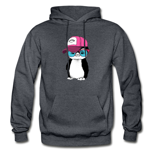 Hipster Penguin Hoodie - charcoal gray