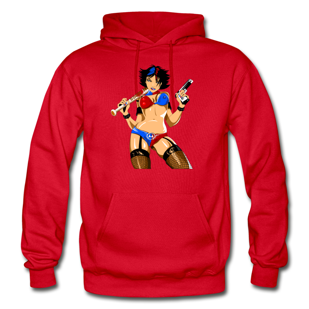 Badass Girl Cartoon Hoodie - red