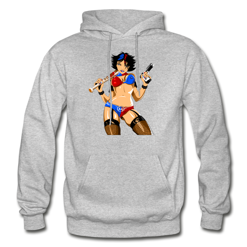 Badass Girl Cartoon Hoodie - heather gray