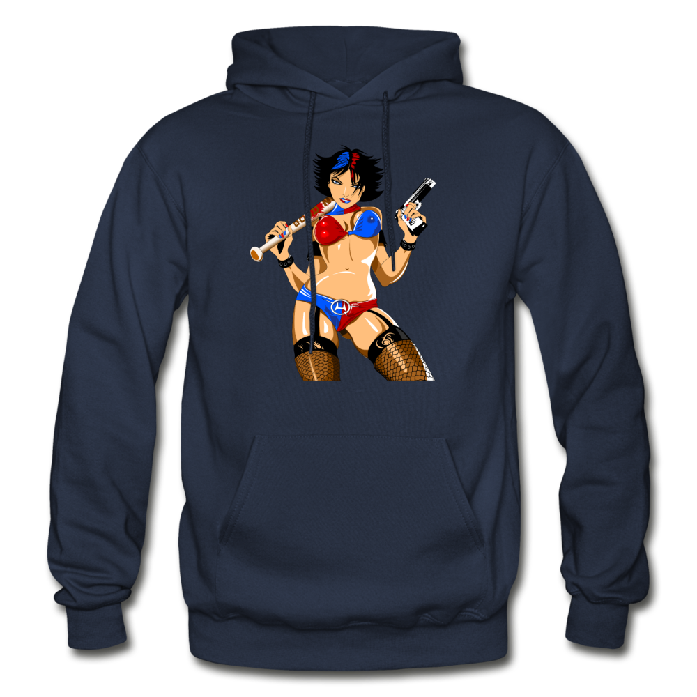 Badass Girl Cartoon Hoodie - navy