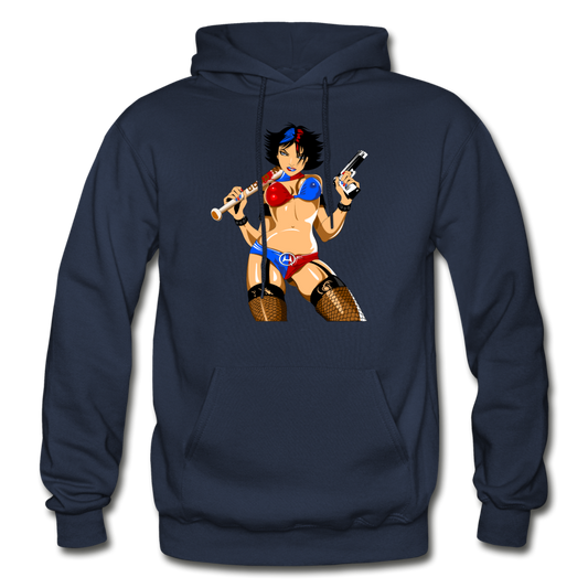 Badass Girl Cartoon Hoodie - navy