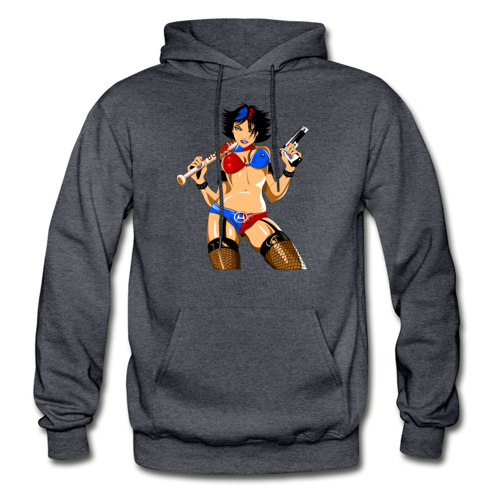 Badass Girl Cartoon Hoodie - charcoal gray
