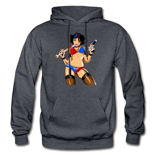 Badass Girl Cartoon Hoodie - charcoal gray