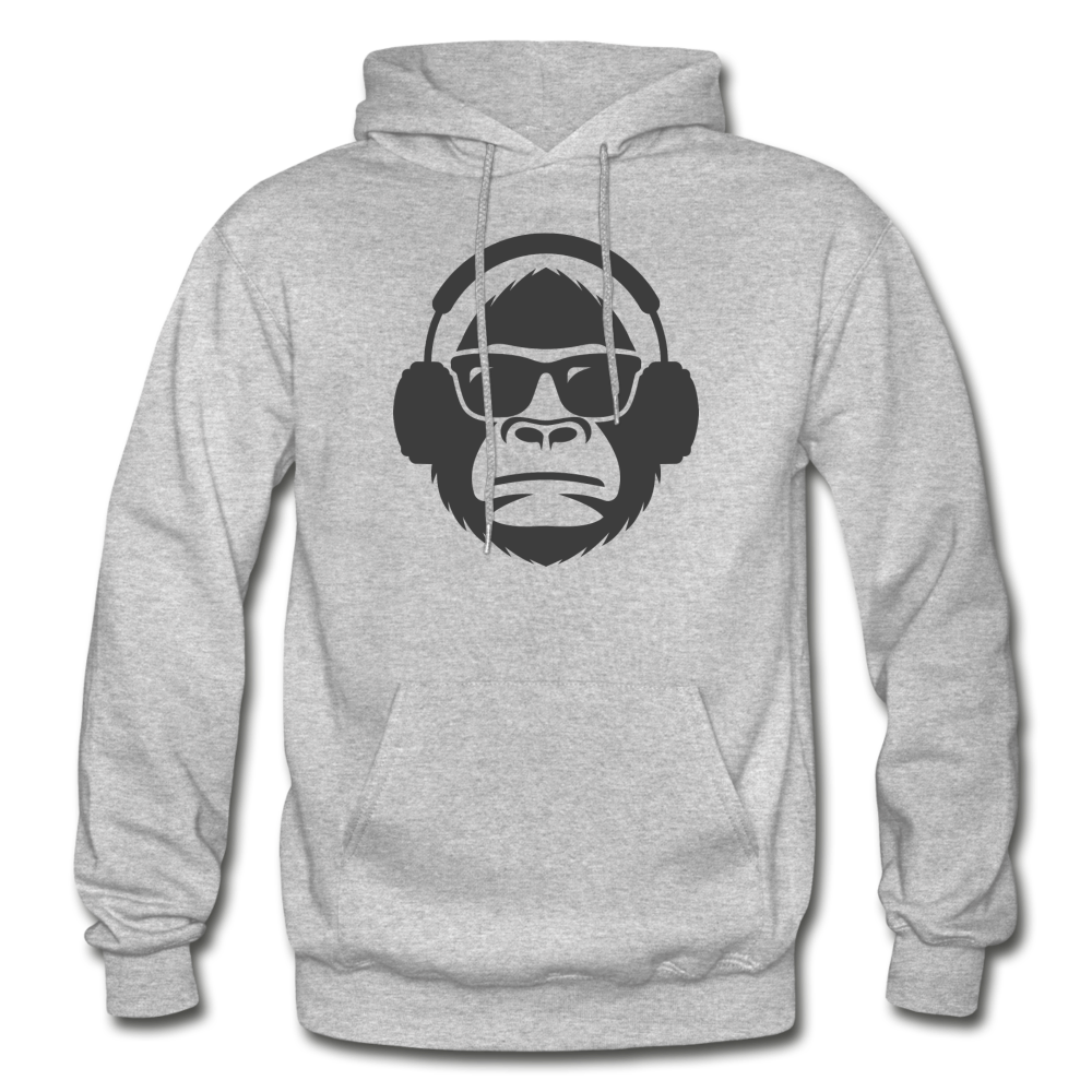 Monkey Headphones Hoodie - heather gray