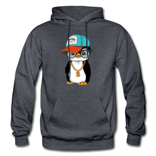 Hipster Penguin Hoodie - charcoal gray