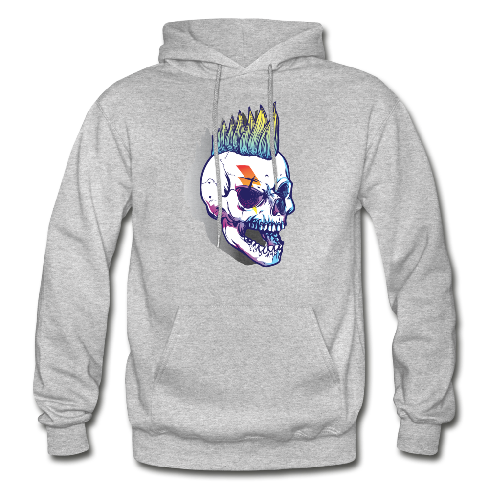 Mohawk Rockstar Skull Hoodie - heather gray