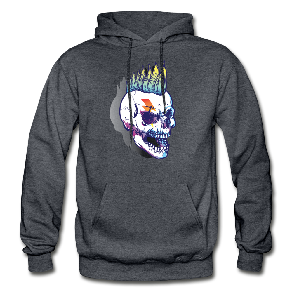 Mohawk Rockstar Skull Hoodie - charcoal gray