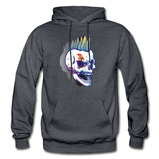 Mohawk Rockstar Skull Hoodie - charcoal gray