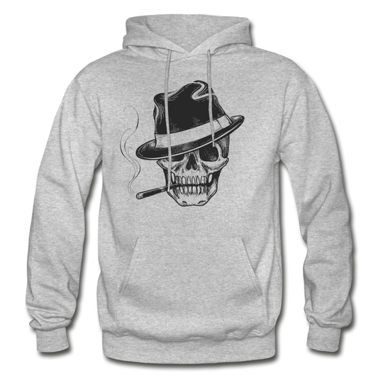 Smoking Skull Fedora Hoodie - heather gray