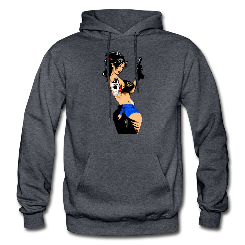 Cartoon Girl With Guns - charcoal gray