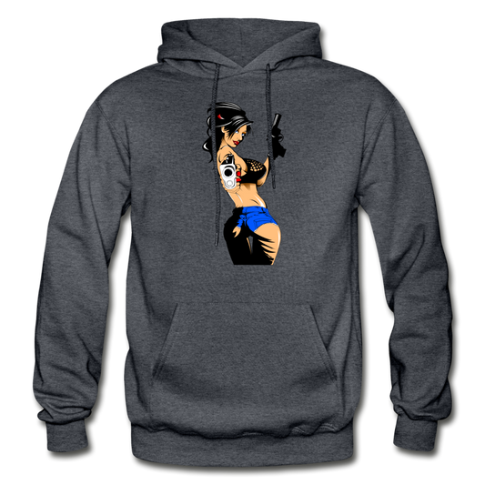Cartoon Girl With Guns - charcoal gray