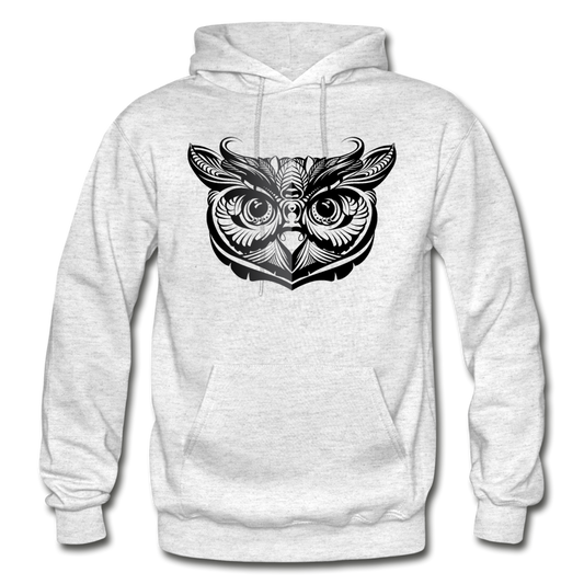 Tribal Maori Owl Hoodie - light heather gray