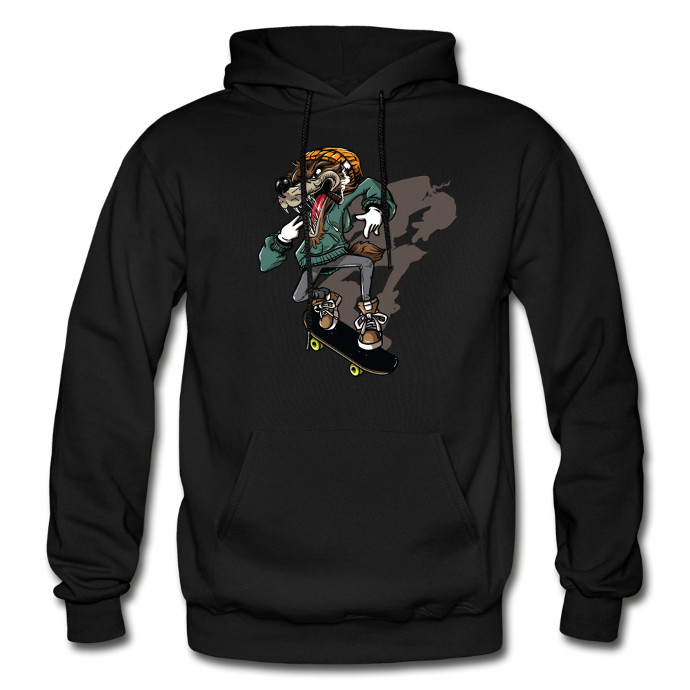 Skater Wolf Cartoon Hoodie - black