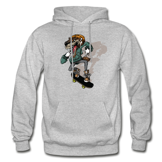 Skater Wolf Cartoon Hoodie - heather gray