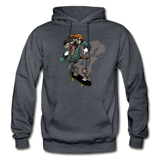Skater Wolf Cartoon Hoodie - charcoal gray