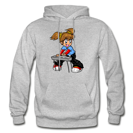 Keyboard Girl Cartoon Hoodie - heather gray