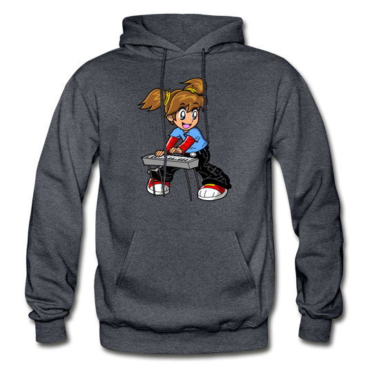 Keyboard Girl Cartoon Hoodie - charcoal gray