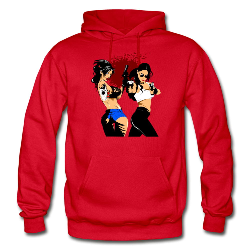 Cartoon Girls with Guns Hoodie - red