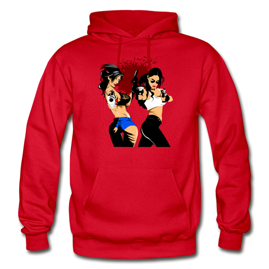 Cartoon Girls with Guns Hoodie - red