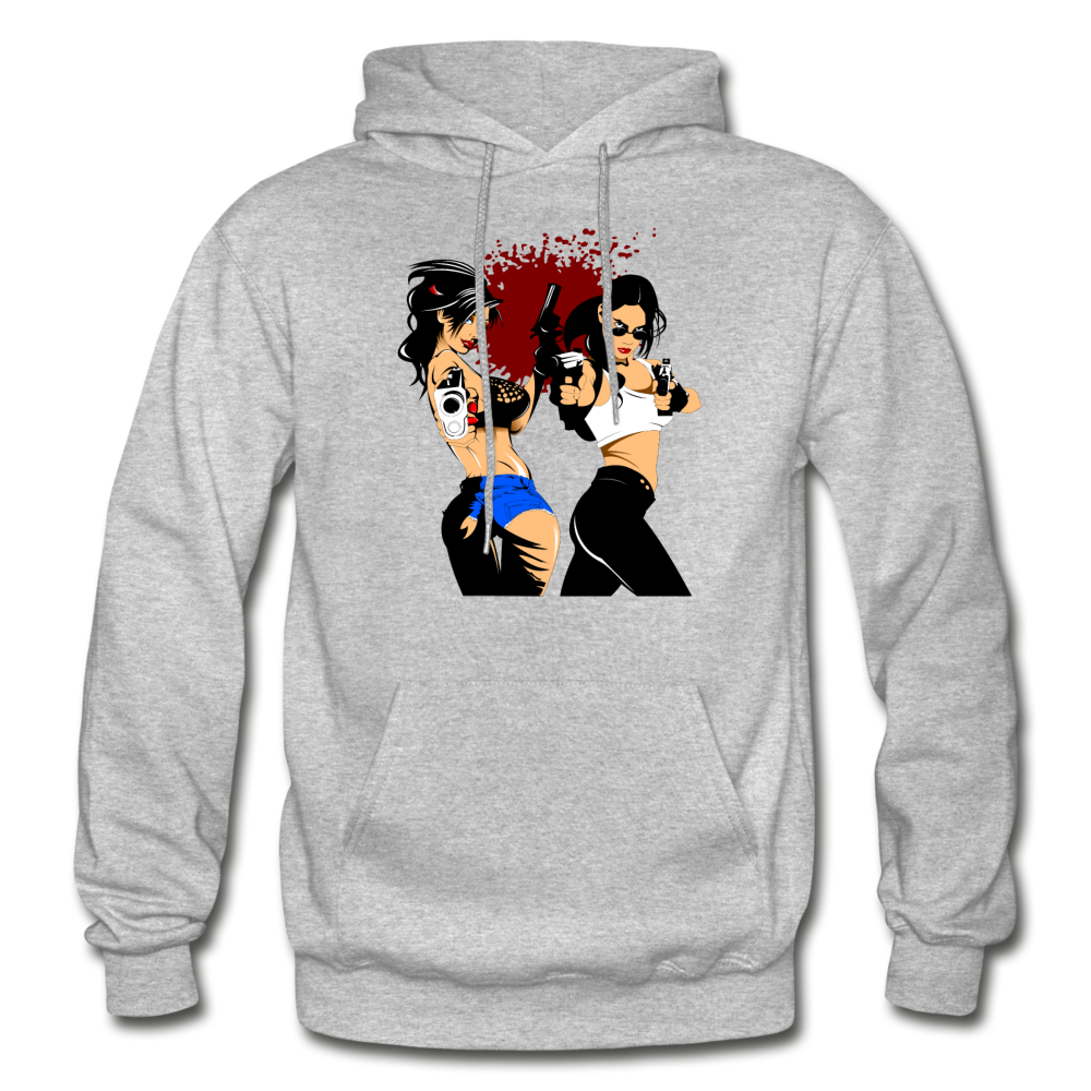 Cartoon Girls with Guns Hoodie - heather gray