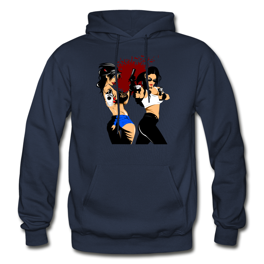 Cartoon Girls with Guns Hoodie - navy