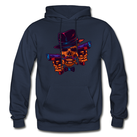 Fedora Skull with Guns Hoodie - navy